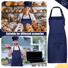 2 Pcs Chef Costume Women Men Chef Hat Apron Set Adult Baker Apron Hat Cooking CosplayRed, White, Plaid Style - 海軍藍+純色風格 - 查看 5