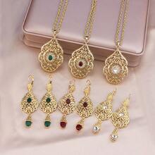 3 pezzi Set di gioielli minimalisti unici per Capodanno, orecchini floreali vuoti, collana con pendente vuoto in stile mediorientale arabo, accessori tradizionali marocchini e algerini adatti per matrimoni e festival