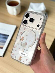 1 件透明磁性 Apple 16/17 Promax 手机壳，软边硬背可爱熊和蝴蝶设计保护套，兼容 15 Pro/13、11/12/14，方便户外使用，防摔，兼容三星 Galaxy S25/24 - 透明小熊 - 查看 5