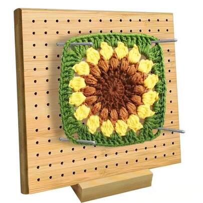 Tábua de bloqueio de crochê de 7,7 polegadas com 5 agulhas e 20 pregos, para crochê, tábua de bloqueio xadrez de bambu para projetos de crochê, acessórios de crochê de madeira, presente para artesãos