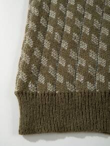 男士休闲复古提花针织套头毛衣，轻薄圆领长袖针织衫，秋冬季 - 綠色 - 查看 7