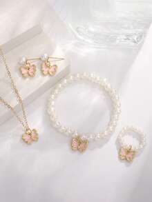 6/5 件可爱白色表带 LED 空间元素数字显示电子手表，搭配珍珠项链、手链、戒指、耳环和首饰套装，非常适合派对、打包和外出、为朋友和亲戚购买礼物，以及作为送给女孩的礼物 - 彩色 - 查看 15