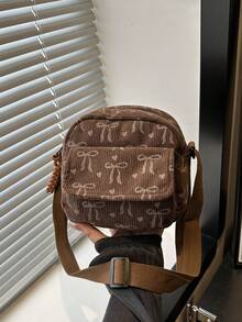 Bolsa de Ombro/Bolsa Transversal Multibolso Mini de Veludo Canelado, Portátil, Casual, Versátil, Adequada para Uso Diário de Mulheres