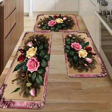 Alfombra de cocina antideslizante, felpudo con patrón de rosas florales lavable, tapete decorativo de entrada para cocina, baño, dormitorio, sala de estar, alfombra suave y absorbente con respaldo de goma - Blanco - Ver 3