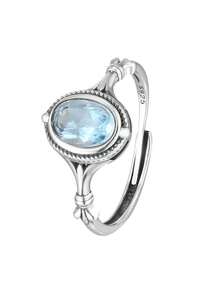 7*5mm Natural Gems Moonstone/Opal Stone Ring Aquamarine/Garnet/Diopside/Lapis S925 Sterling Silver Women's Jewelry Valentine's Day Gift Never Fade Valentines