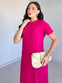 Women's Long Dress 100% Cotton - Màu Hồng Tươi - Xem 5