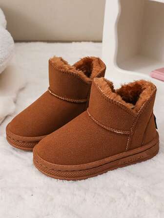 幼儿休闲舒适雪地靴，男孩和女孩一脚蹬靴，冬季