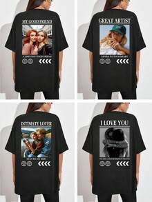 T-shirt oversize style Y2K personnalisé pour femmes, téléchargez votre selfie/photo d'amis/animaux de compagnie/photo de couple, entrez votre texte/bénédiction/nom/texte significatif/amusant, t-shirt noir décontracté ample à manches courtes, cadeau de vacances, marchandise de festival de musique, cadeau spécial, cadeau créatif, t-shirt de couple, t-shirt de meilleure amie, uniforme de team building, personnalisation d'entreprise - Noir - Voir 3