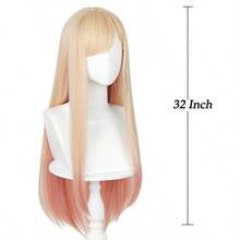 DProbeauty Blonde Pink Wig Long Straight Ombre Wigs For Women Girls Anime Cosplay Halloween Costume Party Hair With Wig Cap 32 Inch - Blondeombrepink - Xem 3