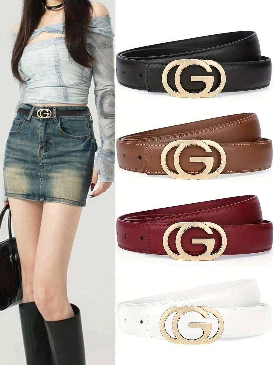 1/2pcs New Women's Belt With The Letter "G" Button, The Women's Fashionable, Simple And Versatile Denim Suit Belt, And The Elegant Waist