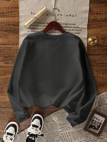 Women's Casual Loose Japanese Print Pure Cotton Simple Versatile Long Sleeve T-Shirt Top, Spring