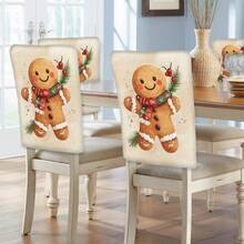 2/4/6pcs Gingerbread Man Printed Linen Chair Covers, Home Decor, Suitable For Christmas Gifts, Christmas Decoration, Daily Home, Living Room, Dining Room, Garden, Hotel, Washable Polyester Material Chair Pad Covers - Multicolor - View 6
