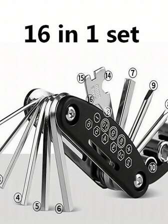 16 合 1 重型自行车机械工具套件，包括六角扳手、套筒扳手、螺丝刀套装、辐条扳手和延长杆 - 紧凑可折叠设计，便携式多功能摩托车维修套件 - 适用于公路、山地、BMX、折叠自行车 - 旅行和紧急维修工具，配有符合人体工程学的手柄和保护套（兼容多个品牌），自行车维修工具套装，自行车配件，自行车维修工具套件