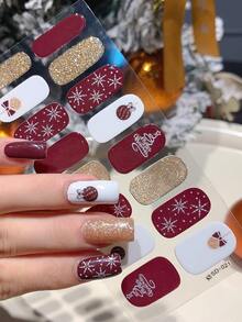 1 pezzo Adesivi per unghie a copertura totale con motivi natalizi di fiocchi di neve, alberi di Natale, cervi, colori sfumati e strisce glitterate, adatti per arte di unghie fai-da-te per donne