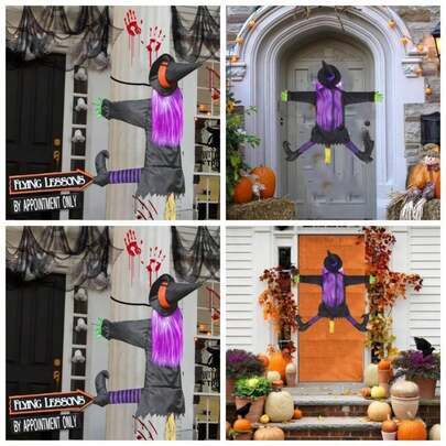 Bruja en rbol para Halloween, Decoracin para Colgar en Tronco o Poste, Interior y Exterior Naranja