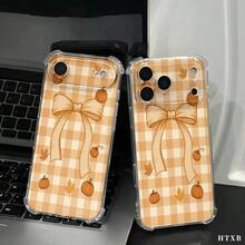 Teléfono Patrones de lazo de otoño Teléfono móvil con impresión transparente anticaída de cuatro esquinas, adecuado para phone 17, 16, 15, 14, 13, 12, 11 Pro X XS Series, Halloween y regalos de Acción de Gracias, amigos y familiares, tema de otoño - transparente - Ver 6