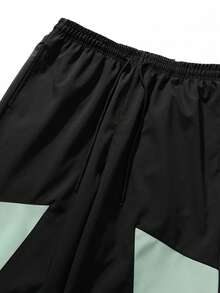 Quần thể thao sọc hai bên chắp vá cổ điển, quần ống đứng rộng rãi, thoải mái cho nam, phong cách tiện dụng, xuân/thu - màu đen - Xem 3