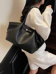 2025秋季新款休闲简约女士通勤手提包，大容量单肩包，时尚百搭，可作腋下包、购物篮手提包使用，复古通勤时尚单肩/腋下手提包 - 黑色 - 查看 2