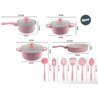 Set di 13 pezzi di pentolame da cucina: Pentola per zuppe, Pentola per latte, Padella