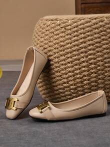 WHDXY 1 Pair Women's Square Toe Slip-On Flats, New Summer Flat Shoes With Metal Buckle, Casual Loafers, Fashionable & Elegant For Party And Daily Wear