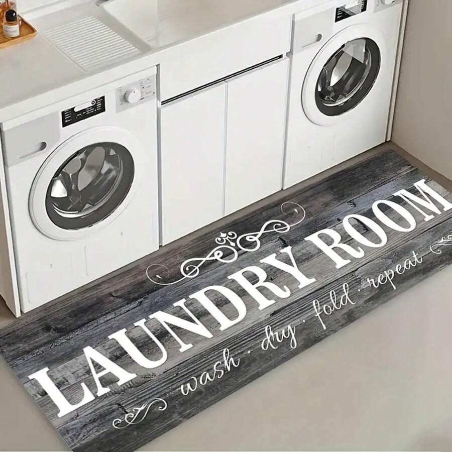 LAUNDRY ROOM Wood Grain Design Pattern Laundry Room Rug, Soft Carpet, Runner Rug, For Bedroom, Machine Washable Rug For Kitchen, Hallway, Bathroom Sink, Laundry Room, 0.47 Inch Thick High-Quality Flannel Material Floor Mat - View 1