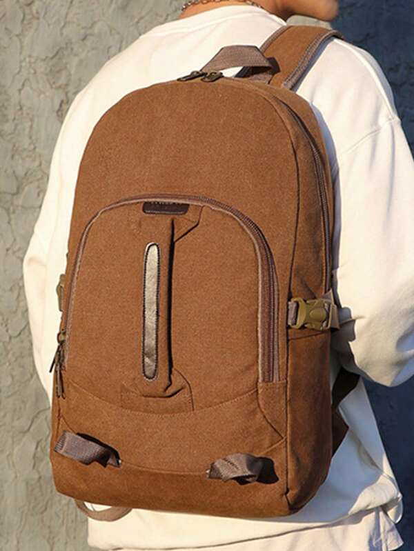 1pc Minimalist Backpacks Flap Style Laptop Bags Men's Large Capacity School Backpack High Quality Canvas String Rucksack Simple Style Teenager Boys School Books Bags Backpack Men Gifts Student Multi-Functional Outdoor Portable Fashionable Casual Man Dad Gifts