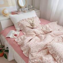 Muslin Duvet Cover With Ruffled Edges, 1 Piece Cotton Comforter Cover 47X59'', Pattern 2-Layer Gauze Bedding, No Quilt Or Pillowcases, Bedroom Essential - 小粉紅碎花 - 查看 5