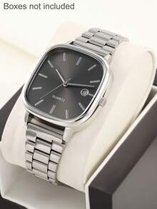 Reloj de cuarzo con función de calendario, estilo retro, casual y elegante, con correa ajustable, esfera cuadrada sencilla, adecuado tanto para hombres como para mujeres. Apropiado para uso diario, ocasiones de negocios, festivales, regalos, cumpleaños y San Valentín. No incluye empaque. - Plateado - Ver 1