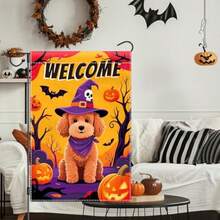 Halloween Teddy Dog Garden Flag 12x18 Double Sided For Outside Scary Pumpkin Yard Flag Burlap Yard Animal Flags Witch Hat Outdoor Fall Holiday Home Seasonal Decorations# DOUYYY