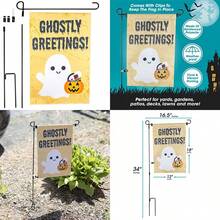Halloween Garden Flag "Ghostly Greetings" POLE INCLUDED 12" X 18" Outdoor Water And Weatherproof Lawn Sign Spooky Fall Party Decor Outdoor House Decoration# DOUYYY