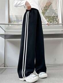 女童休闲直筒裤，儿童宽松阔腿裤，百搭新款青少年女童裤子 - 黑色 - 查看 3