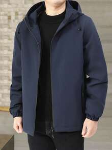 1pc Men's Thermal Lined Jacket, Casual Hooded Outerwear For Autumn & Winter - Blue - View 6
