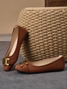 WHDXY 1 双女士方头一脚蹬平底鞋，新款夏季金属扣平底鞋，休闲乐福鞋，时尚优雅，适合派对和日常穿着