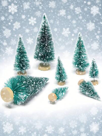 12件迷你树脂冬季圣诞装饰品，创意微型圣诞树桌面摆件，DIY雪景圣诞场景工艺品，圣诞派对装饰配件