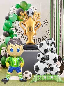 1pc Football Birthday Party Balloon Set, Includes Soccer Goalkeeper, Oversized Standing Soccer Trophy, Standing Soccer Balloon Pile, Suitable For Soccer Sports Theme Party, Soccer Match, Birthday Party Decor, World Cup Decor, Football Birthday Party Supplies - Multicolor - View 1