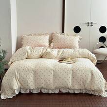 Muslin Duvet Cover With Ruffled Edges, 1 Piece Cotton Comforter Cover 47X59'', Pattern 2-Layer Gauze Bedding, No Quilt Or Pillowcases, Bedroom Essential - Berry - View 1