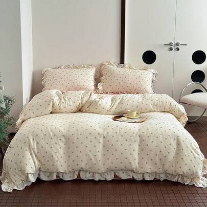 Muslin Duvet Cover With Ruffled Edges, 1 Piece Cotton Comforter Cover 47X59'', Pattern 2-Layer Gauze Bedding, No Quilt Or Pillowcases, Bedroom Essential