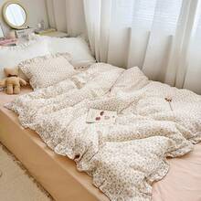 Muslin Duvet Cover With Ruffled Edges, 1 Piece Cotton Comforter Cover 47X59'', Pattern 2-Layer Gauze Bedding, No Quilt Or Pillowcases, Bedroom Essential - 茶花 - 查看 7