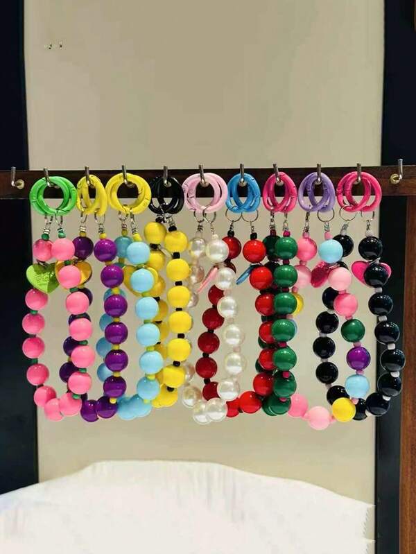 1pc Colorful Dopamine Beaded Keychain/Bag Charm, Multi-Functional DIY Decoration