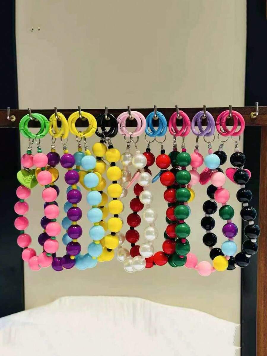 1pc Colorful Dopamine Beaded Keychain/Bag Charm, Multi-Functional DIY Decoration