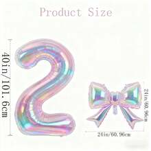 2个超大彩色透明数字造型铝箔气球，配24英寸彩色蝴蝶结装饰，适用于生日派对、户外活动、周年纪念、节日、宴会庆典氛围营造和背景装饰、情人节、新年装饰、活动策划。 - 無色 - 查看 9