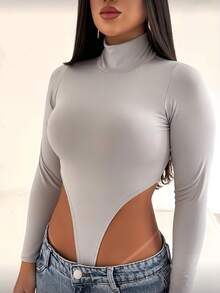 Pamela Bodysuit With Long Sleeves And High Neck Simple Elegant Casual Party GRINGA FASHION - 灰色 - 查看 3