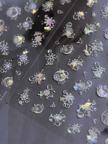 1片彩色雪花白色美甲贴纸，5D贝壳轻盈可爱雪花自粘美甲装饰贴纸，圣诞节DIY配件 - 彩色 - 查看 5