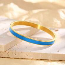 时尚不锈钢树脂涂层手镯，金银色搭扣宽手镯，不锈钢材质，色牢度高，适合女性日常佩戴。 - 6mm寬手鐲 - 查看 4