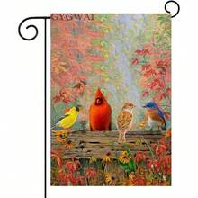 Fall Garden Flag 12x18 Inch Double Sided Outside Autumn Maple Leaves Cardinal Birds Thanksgiving Yard Flag Outdoor Seasonal Decoration# DOUYYY