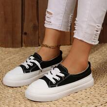 2025 Autumn New Canvas Shoes Women Lace-Up Rubber Sole Criss-Cross Strap - Black - View 1