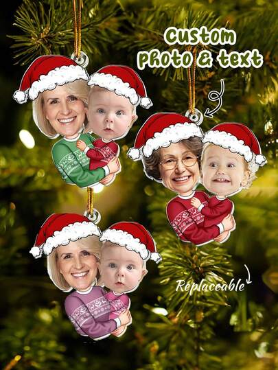1pc Customized Acrylic Grandma And Grandson Photo Ornament, Family Christmas Tree Hanging Decor, Ideal For Family Christmas Gathering, Christmas Gift - Personalized For Parents, Grandparents, Christmas Lovers, Makezbright Customized Gift