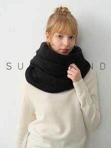 1 pieza Cuello de punto de unicolor de poliéster cálido para mujer, versátil para ir al trabajo y uso diario, otoño/invierno para vestir - Negro - Ver 7