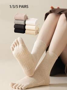 1/3/5 Pairs Women Toe Socks, Breathable Moisture-Wicking Mid-Calf Socks, Massage Bottom Cotton Socks For Spring/Summer, Autumn/Winter