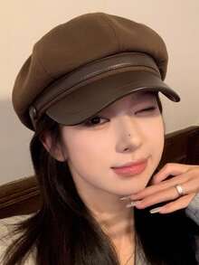 针织帽女士新款秋冬季保暖内衬加厚百搭针织帽大头围毛线帽保暖护耳冷帽字母波西米亚休闲优雅复古街头派对涤纶贴布毛线帽秋冬季